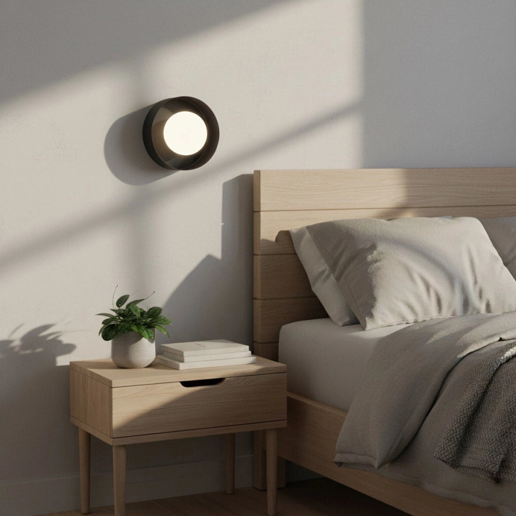 Lampada a parete Lulu in acciaio nero con diffusore sferico