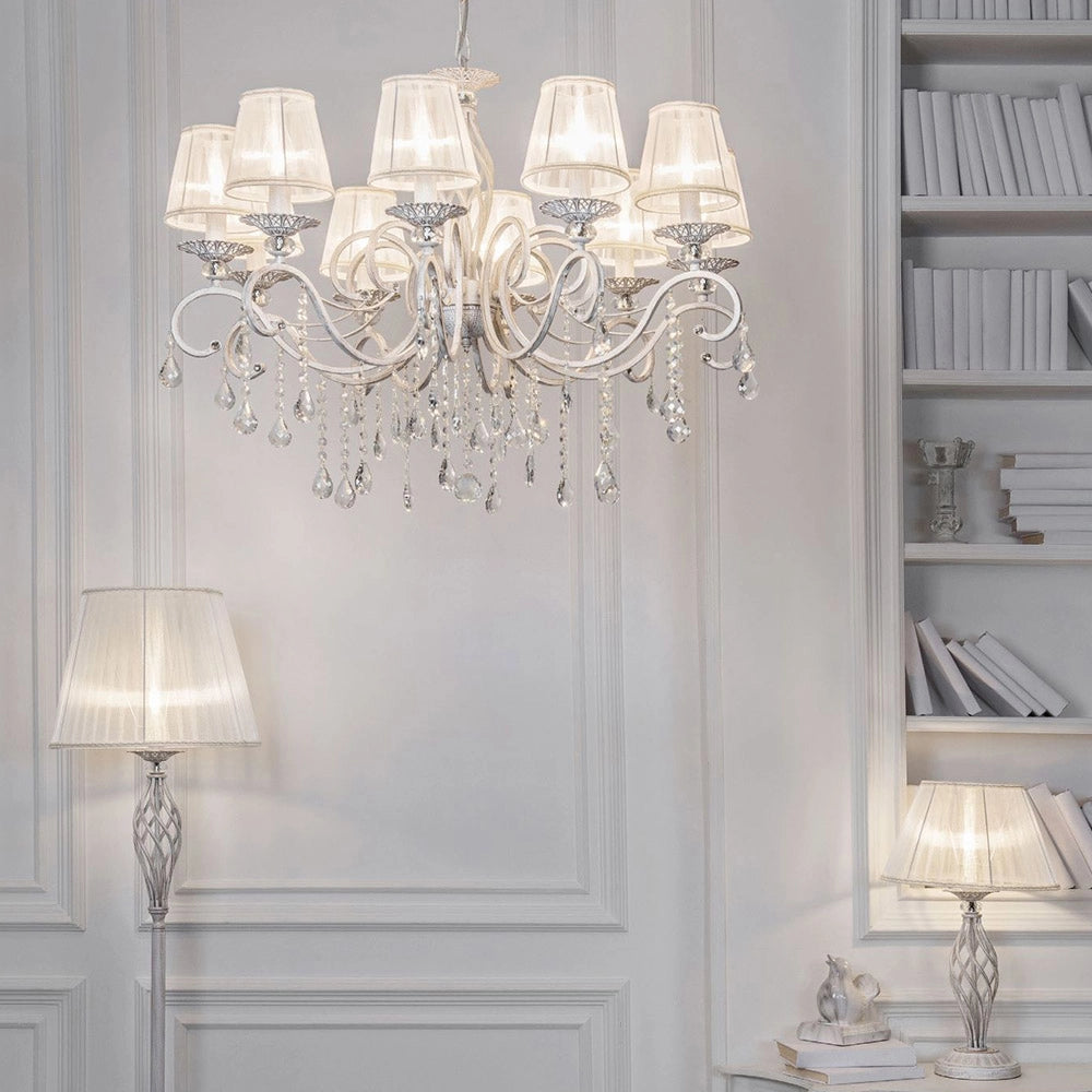 Maytoni Lampadario Shabby Chic Grace 10 luci E14 bianco metallo cristallo