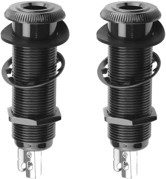 Stereosocket Jack per Chitarra Basso - 6,35mm - 4 Pin - Jack di Barra Socket - Jack di Ingresso e Uscita - Accessori per Chitarra - Rame Nero - Adatto per Tutte le Chitarre 2 Pezzi