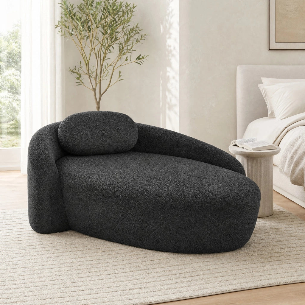 DIVANO compatto in tessuto Teddy nero con cuscino