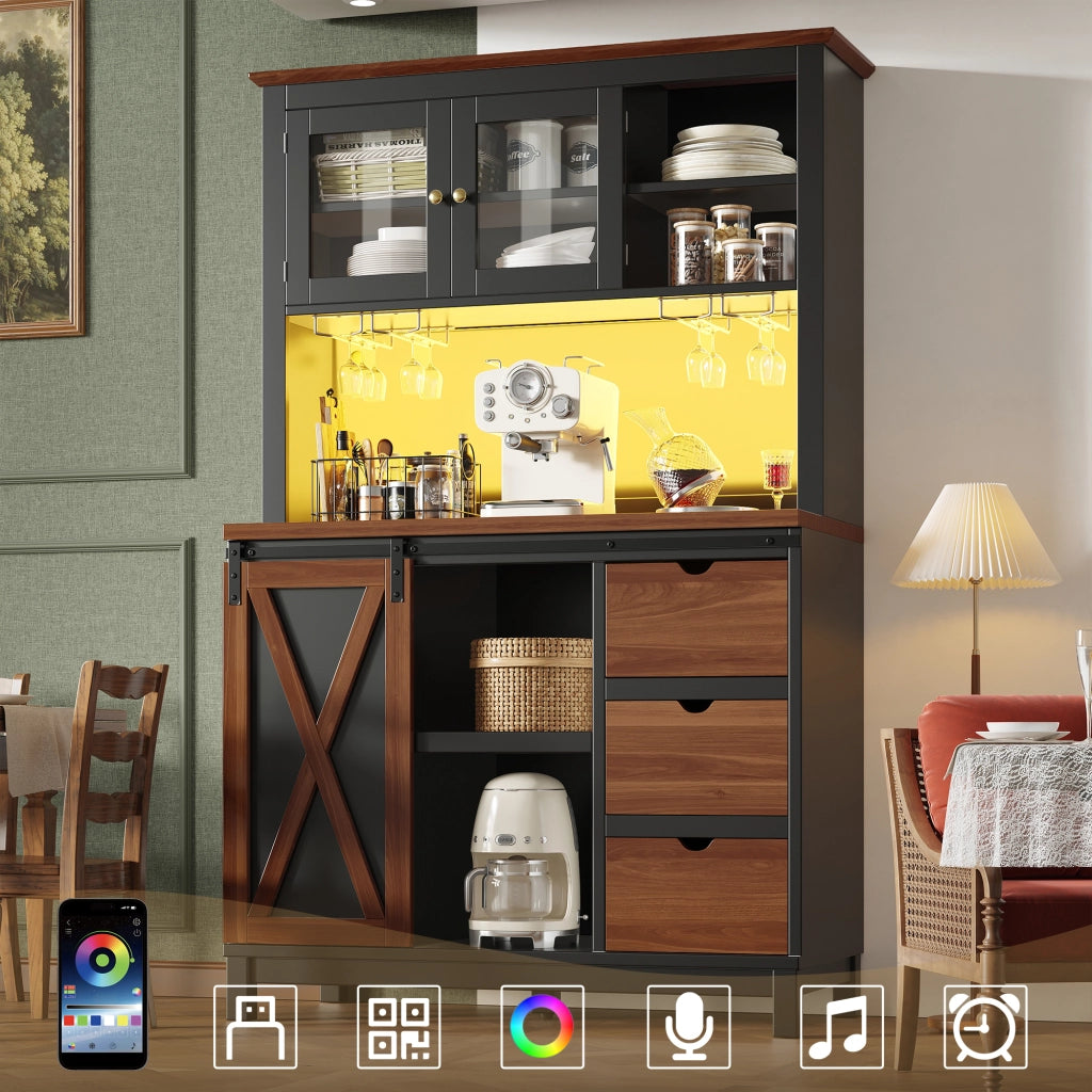 Mobile Alto con LED e Cassetti ¨C MINIMAL ¨C Nero, Ante Scorrevoli