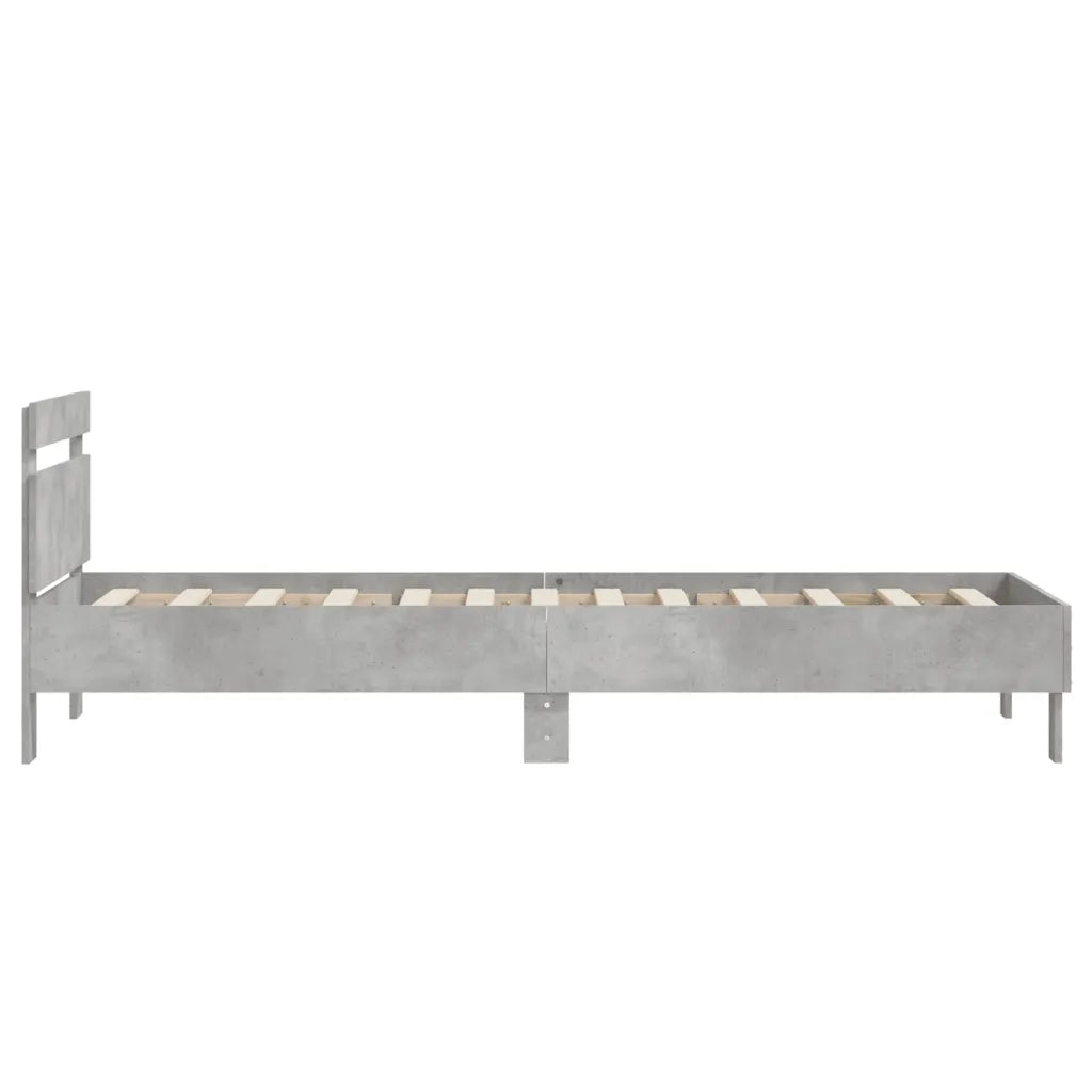Letto singolo | Letto per adulti | Giroletto Testiera Grigio Cemento 75x190 cm Legno Multistrato
