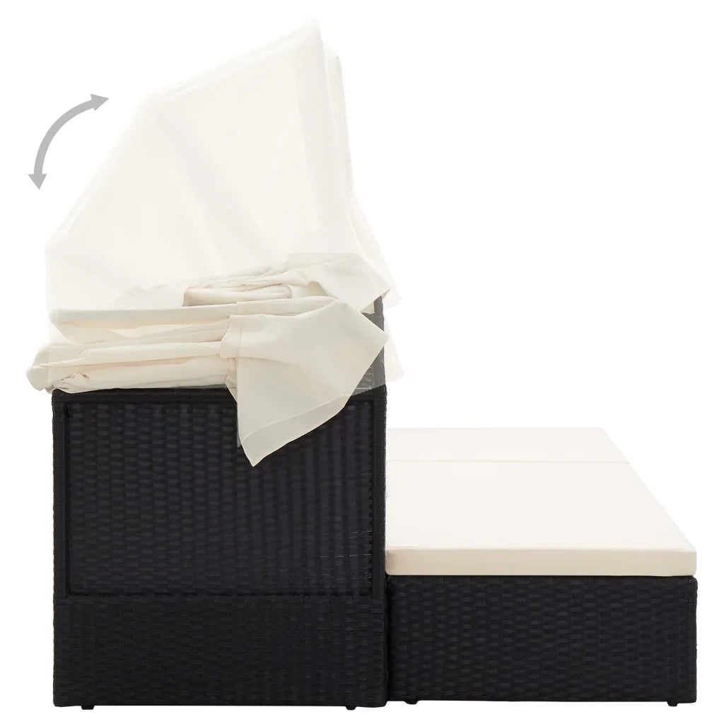 Lettino da Giardino con Tettuccio in Polyrattan Nero 46156