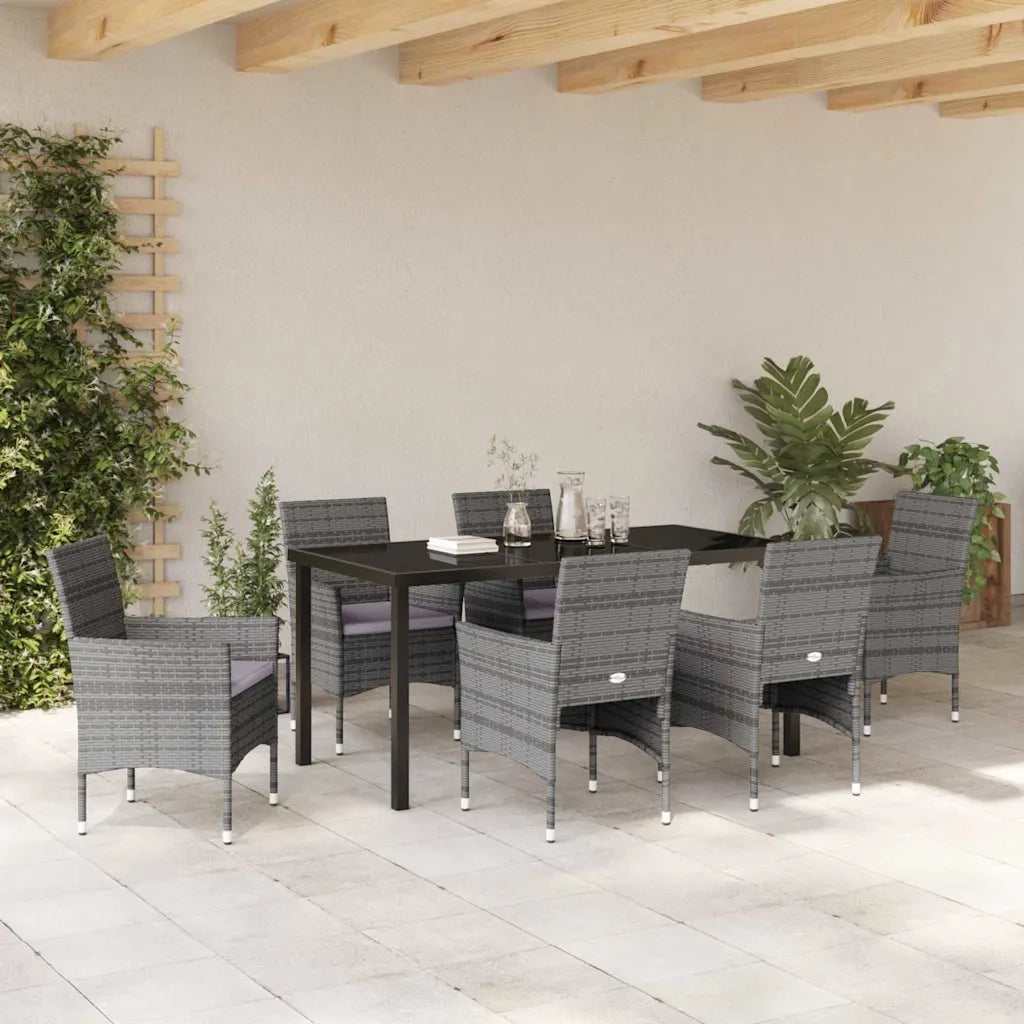 Set da Pranzo per Giardino con cuscino 7 pcs Grigio polyrattan 3379734