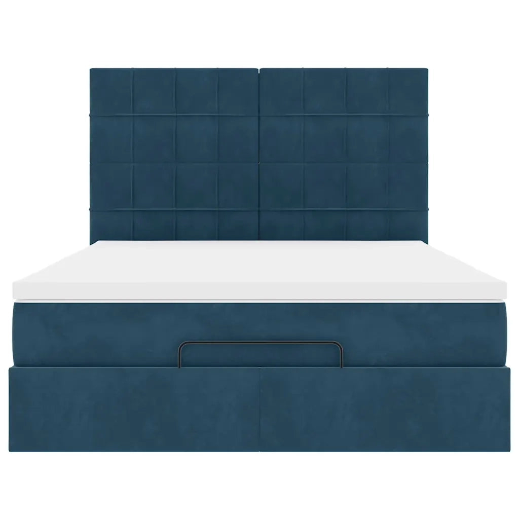 Struttura Letto Pouf con Materassi Blu 140x200cm in Velluto 3313479