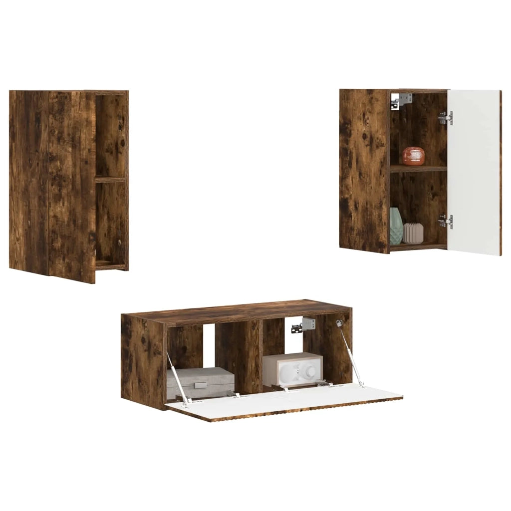 Set mobile TV 2 pz | Armadietto TV | Mobile Porta TV Rovere fum¨¦ Legno multistrato