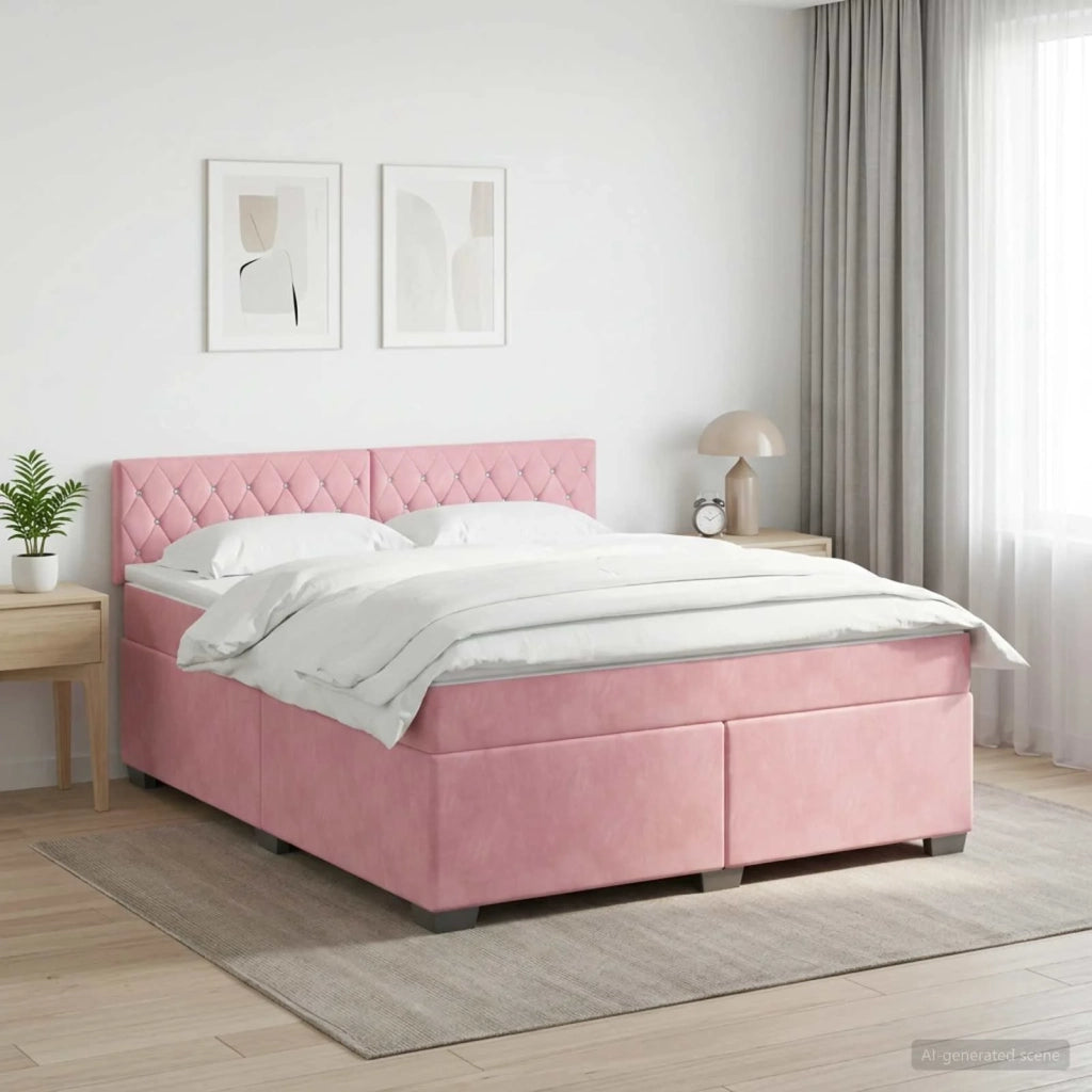 Letto box spring con materasso Rosa 140 x 200 cm Velluto 3450727