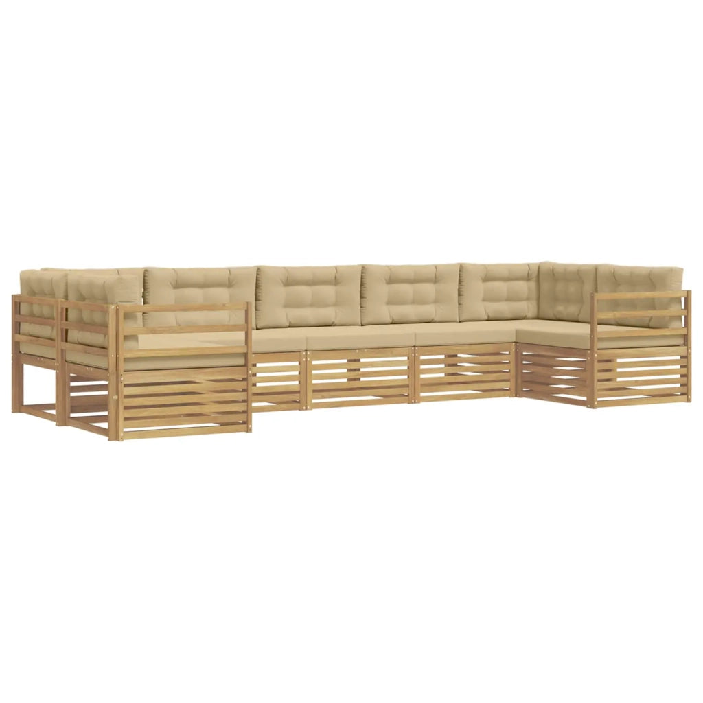 Set di divani da esterno 7 pcs Bianco e Beige Poliestere