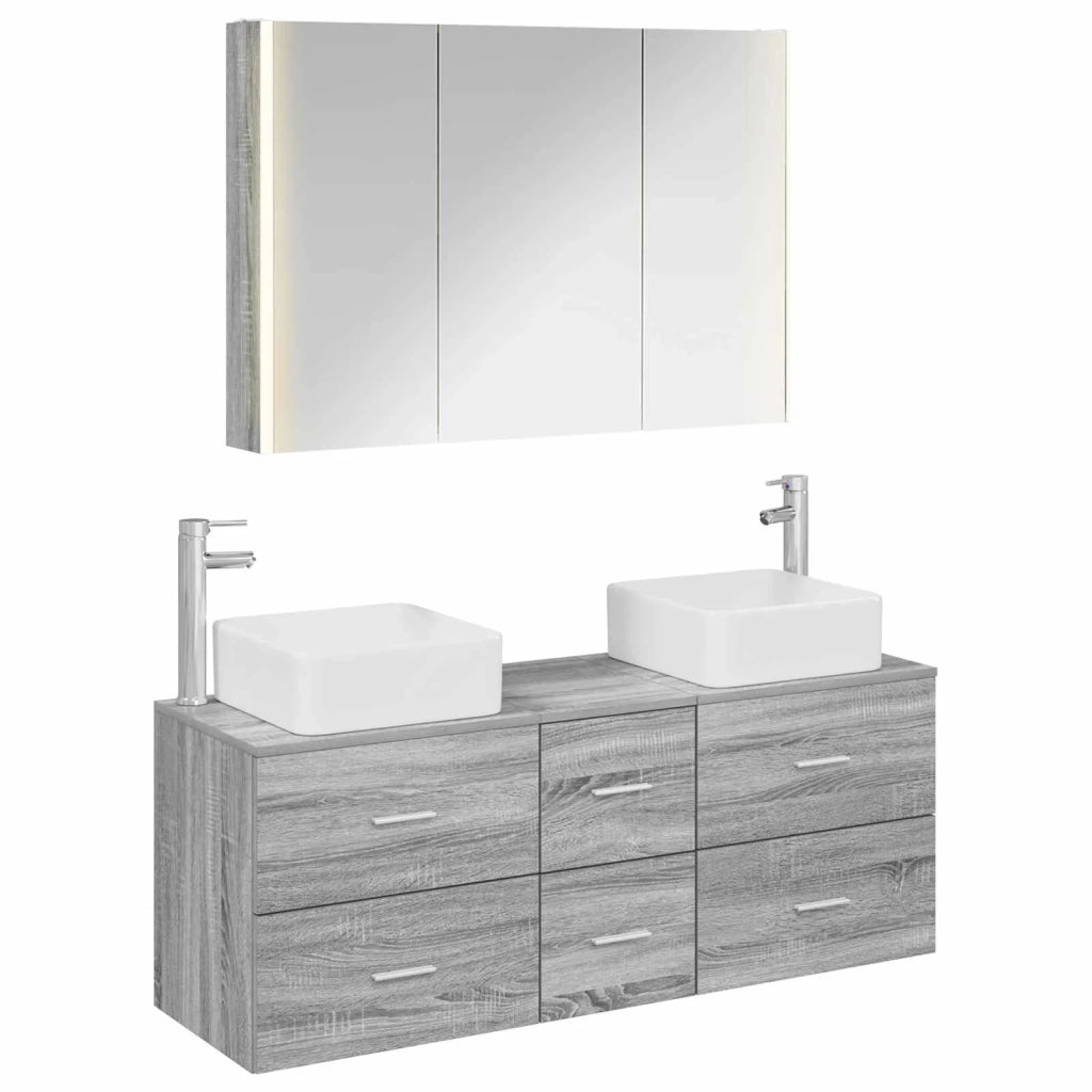 Set di mobili per il bagno 4 pcs Sonoma grigio 3406788