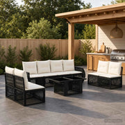 Set Divano da Giardino 9 pz Nero e Bianco Crema polyrattan 3436930