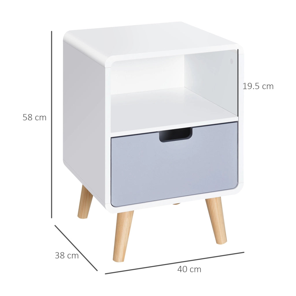 Comodino con Cassetto in Legno di Pino ¨C Zephmum ¨C MDF Bianco 40x38x58 cm