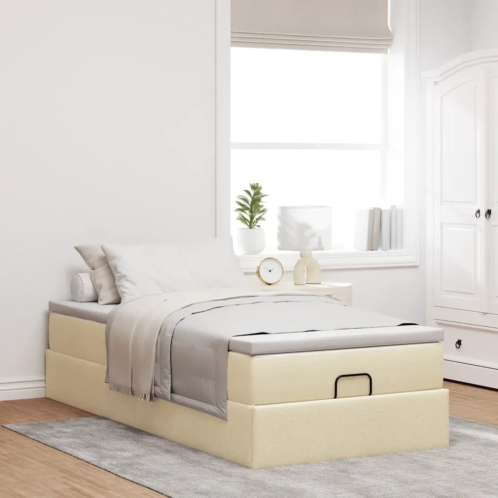 Struttura Letto Pouf con Materasso Crema 90x200 cm in Tessuto 3311083