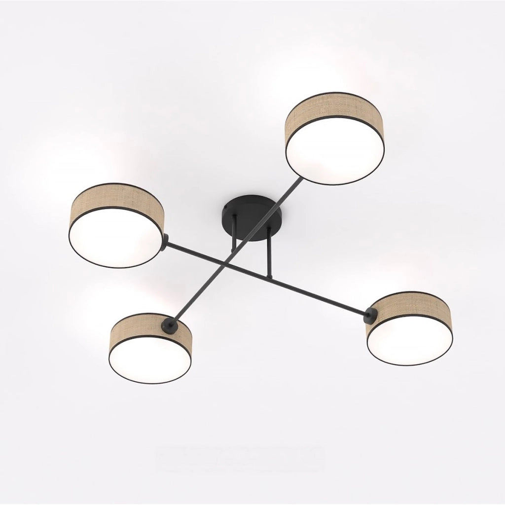 Lampada a sospensione Maga a quattro bracci in acciaio e rattan