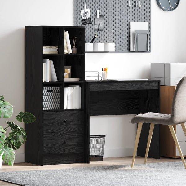 Scrivania con Storage Faggio Nero Legno Ingegnerizzato