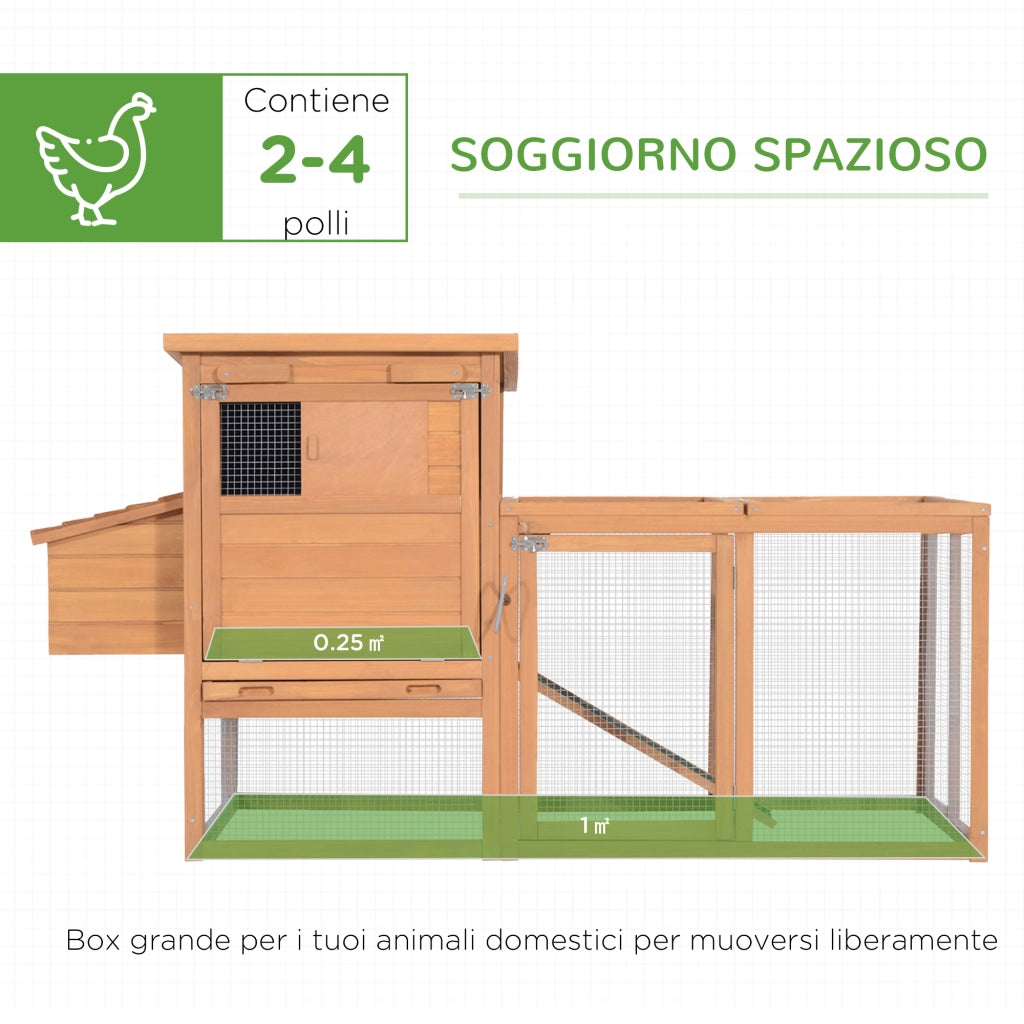 Easycomfort Pollaio da Giardino Gabbie per Galline da Esterno con Zona di Corsa e Nido in Legno 190×81×103cm