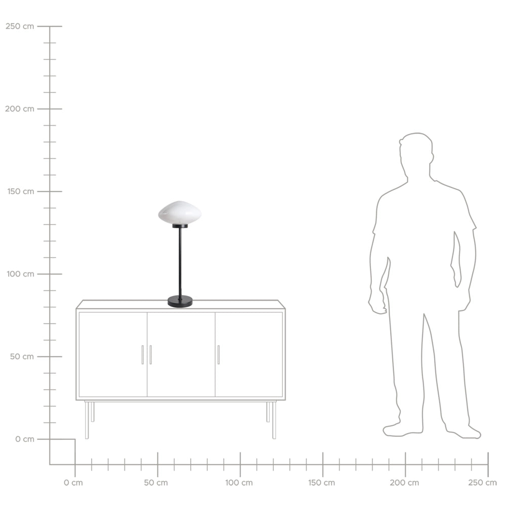 Lampada da tavolo Base in ferro metallico nero Paralume in vetro bianco Design moderno Soggiorno Camera da letto