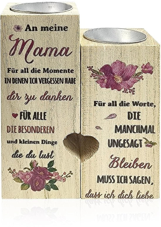 Supporto per candela a forma di cuore - Dimensioni: 12 x 9 x 4,5 cm - Base stabile - Decorazione per ufficio - Ideale come regalo di compleanno - Supporto per candela in legno - Modello: Kaarsstandaard