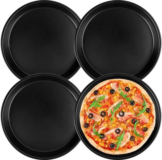 Set a 4 pezzi per cottura di pizza - Piatto per pizza Ø 20 cm - Fornetto per quiche - Superficie antiaderente - Acciaio inossidabile trattato - Riscaldamento uniforme - Piatto per cottura