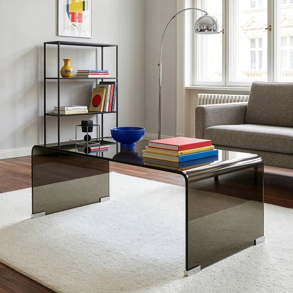 Tavolino da Caffè Väsas in Vetro 90 x 45 x 35 cm - Grigio Scuro [en.casa]