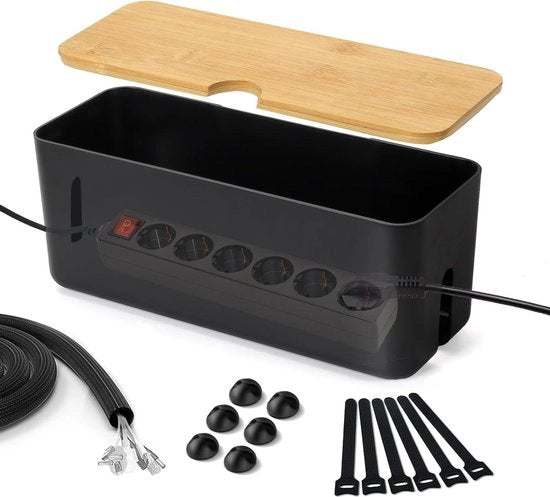 Box di contenimento cavi - 34 x 14 x 12 cm - raccoglitore di cavi - grande box per l'organizzazione dei cavi - USB e multipli prese - nero
