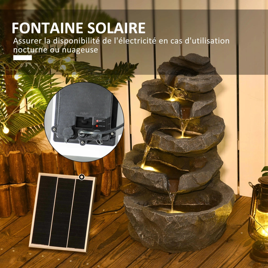 Fontana da giardino solare a 5 livelli in resina con luci LED e pompa ¨C zephmum ¨C grigio