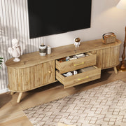Mobile porta TV con 2 ante scorrevoli e 2 cassetti effetto scanalato verticale per soggiorno naturale 160 × 36,5 × 55 cm