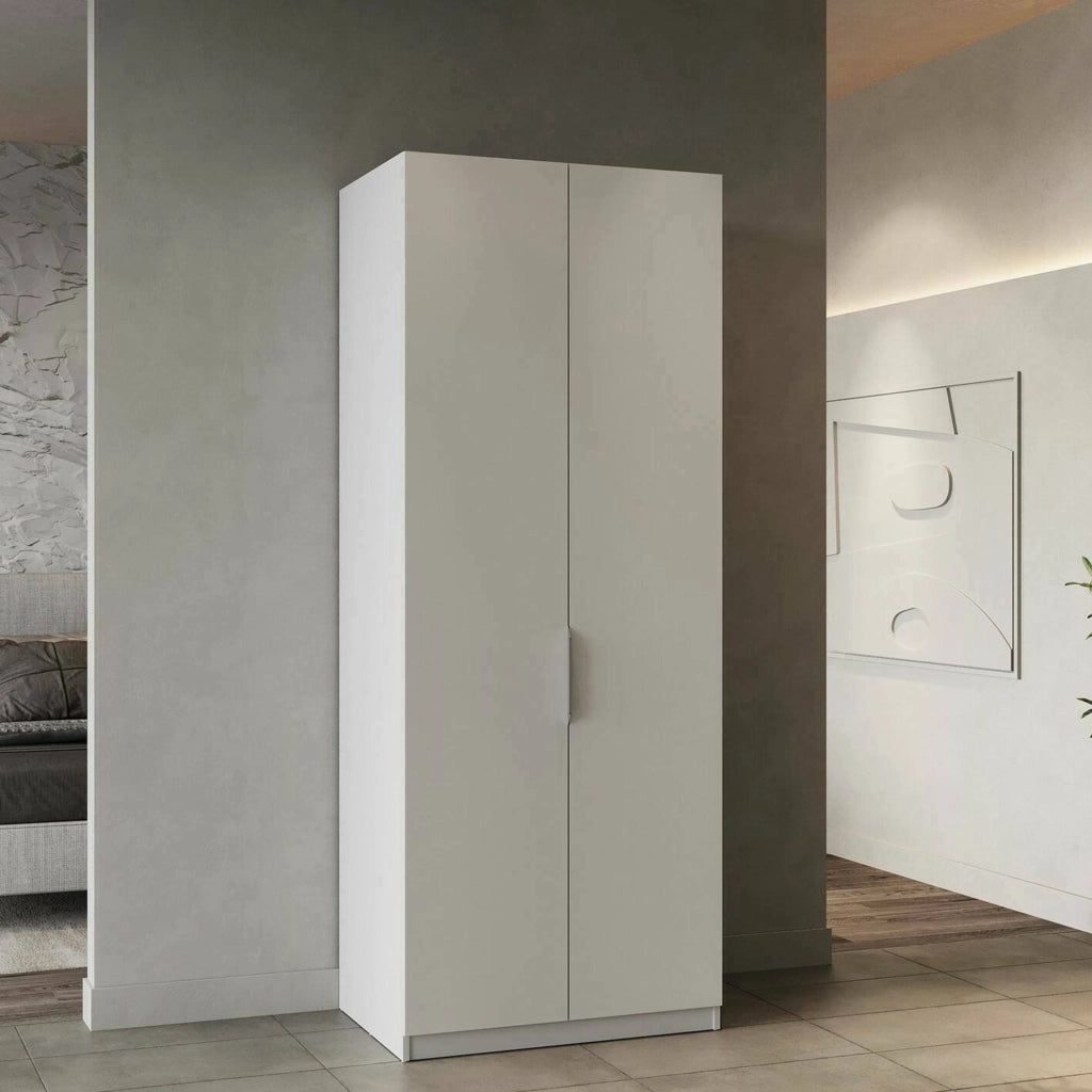 Guardaroba 2 ante Fioretta, Mobile camera da letto, Cabina armadio portabiti, Armadio appendiabiti, 79x51 h203 cm, Bianco opaco