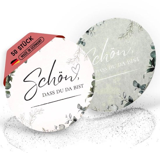 Materiale per decorazione di tavola in cartone - 50 pezzi - Disegno eucalipto a doppia faccia - Sostegni di alta qualità, ideali per la decorazione di tavola per compleanni, matrimoni e feste