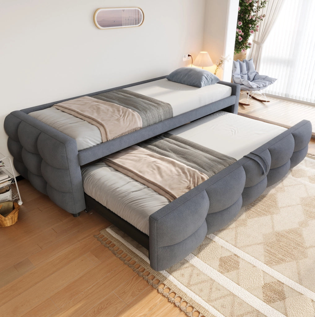 Letto imbottito estraibile 90/180x190 cm in tessuto Teddy grigio
