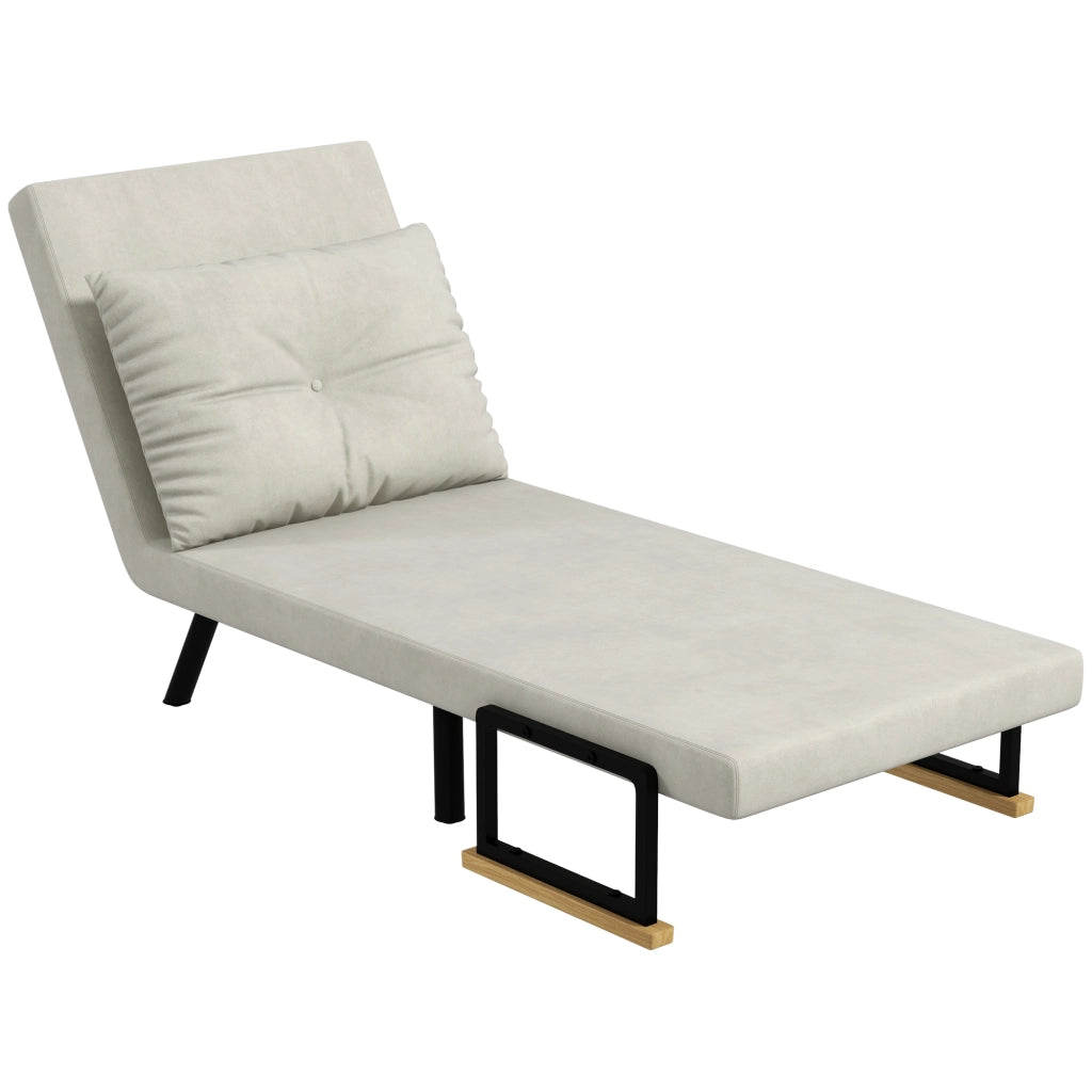 Poltrona letto singolo imbottita ¨C zephmum ¨C tessuto velluto crema con accoudoirs in legno