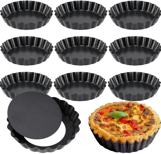 Quiche 10 cm - 10 pezzi - Senza aderenza - Fondi separati - Alta qualità acciaio inossidabile - Duraturo e ottimale risultato di cottura - Muffinatura a forma di tarta