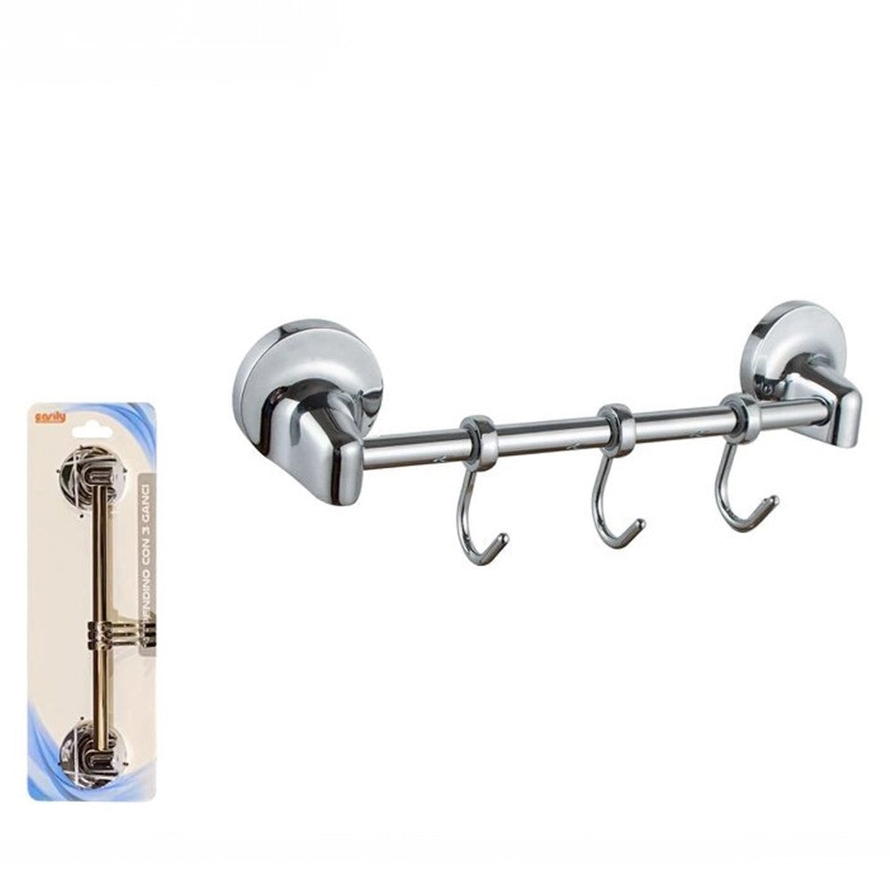 Trade Shop - Appendino Con 3 Ganci Per Accappatoio Asciugamani Da Muro Accessori Bagno 79810 -
