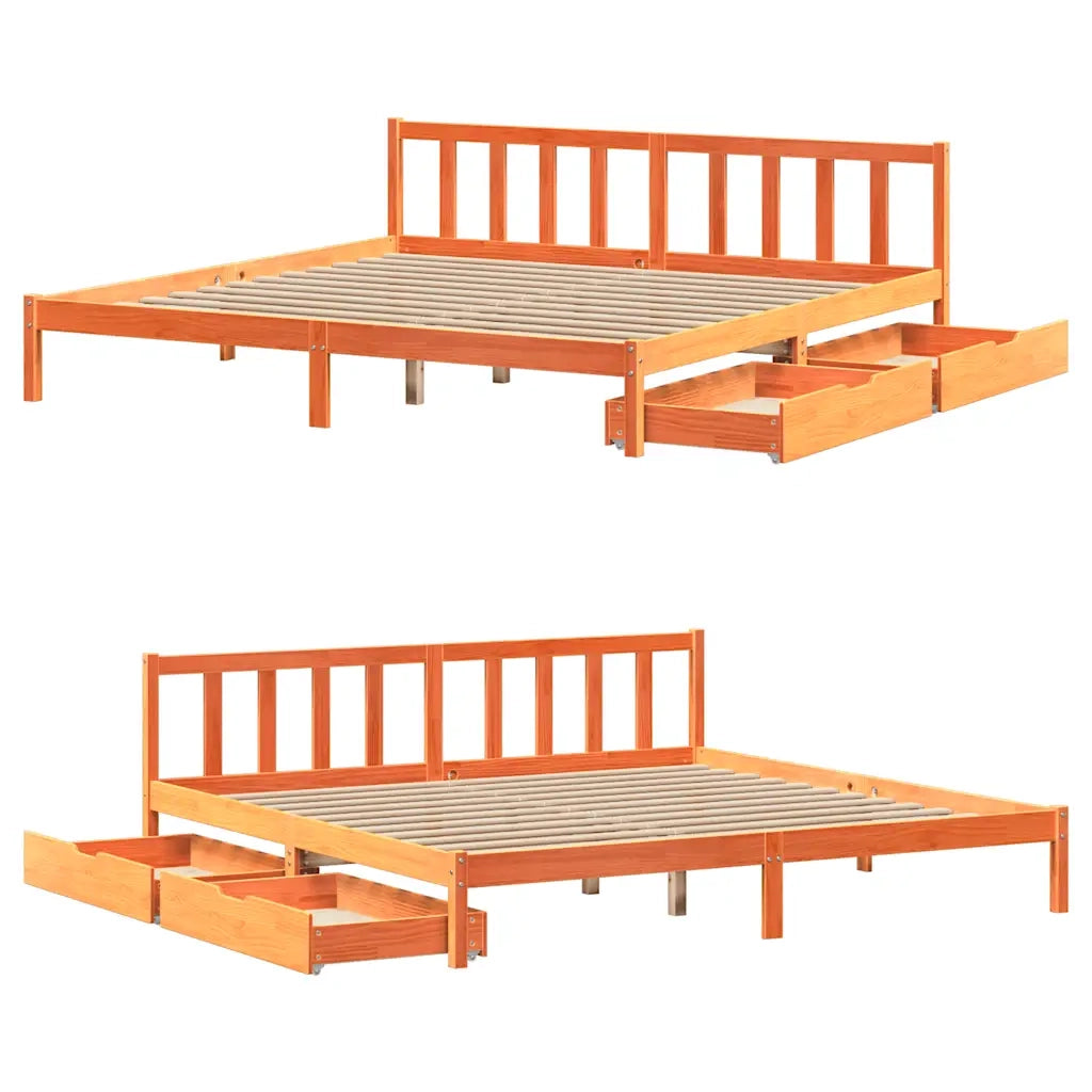 Letto senza Materasso-Struttura Letto Marrone Cera 200x200 cm in Legno di Pino 680007