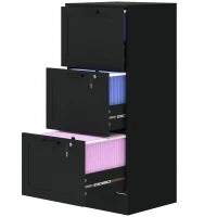 Cassettiera compatta con 3 cassetti, serrature e guide regolabili, 40 x 40 x 101 cm, nero