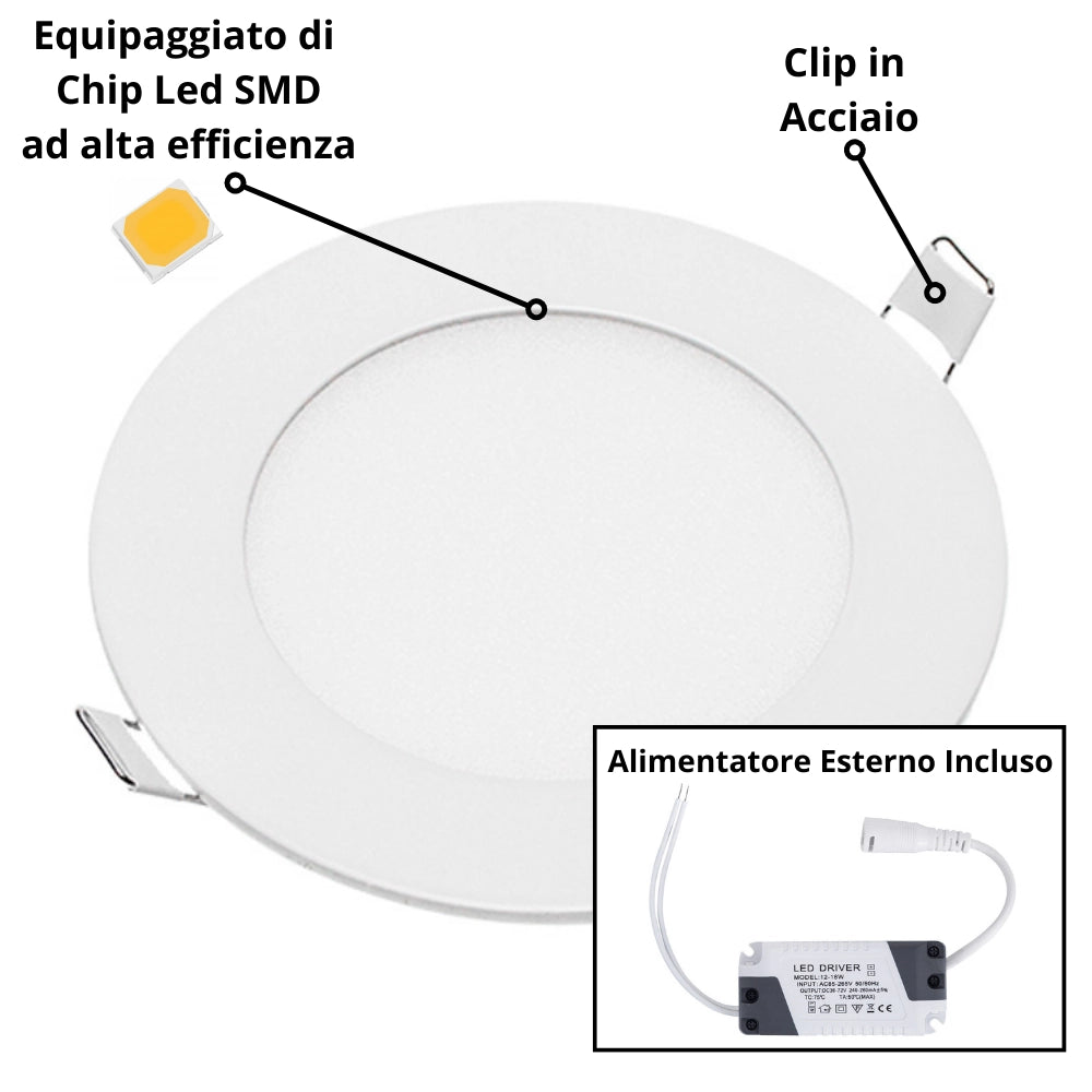 Pannello led incasso 110 cm 6watt slim tondo soffitto alimentatore incluso *** temperatura colore lampada 4500k bianc...