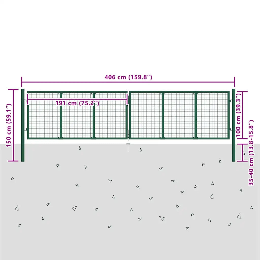 Cancello da Giardino a Rete in Acciaio 400x100 cm Verde cod mxl 53743