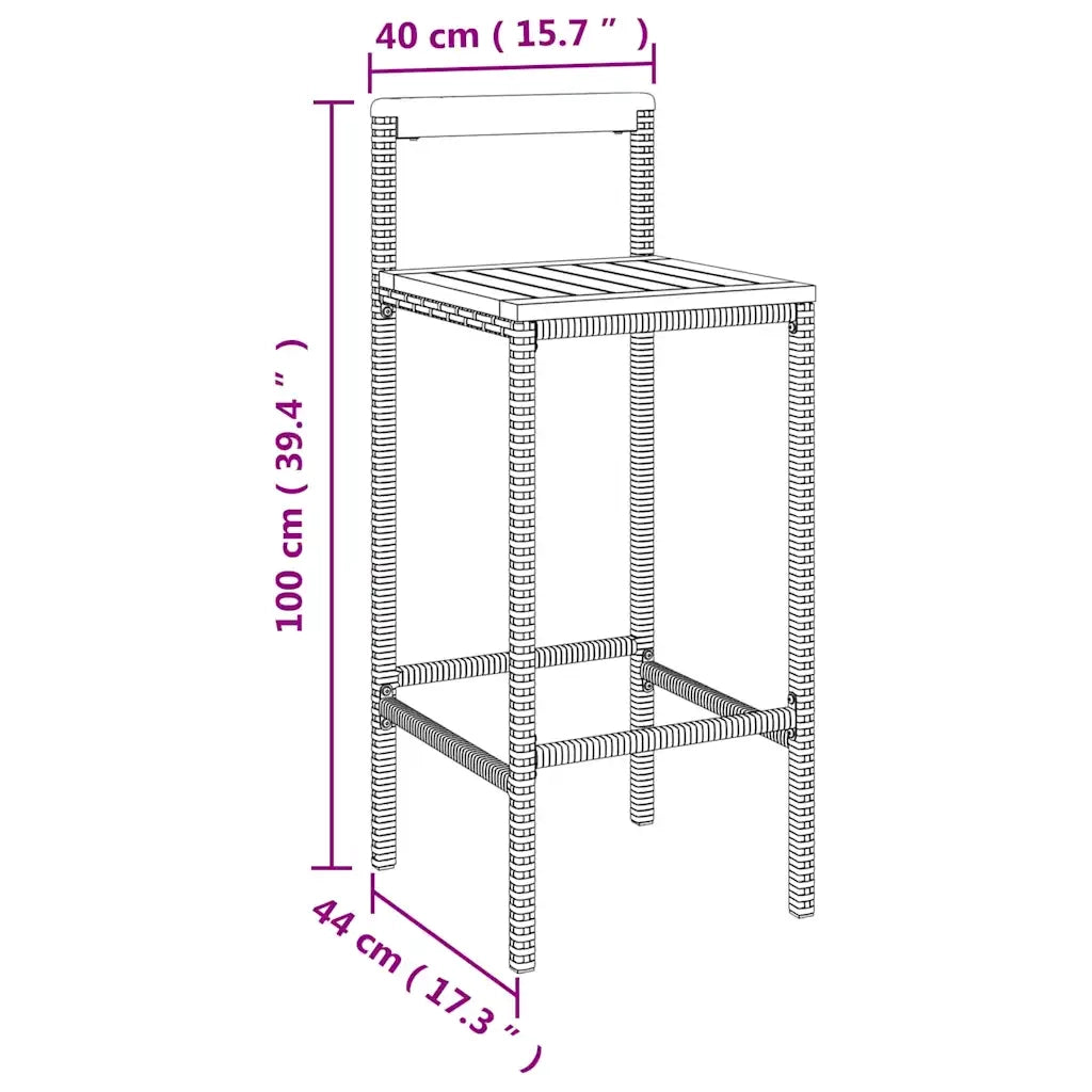 Set Bar Giardino 5 pz | Set Salotto da Giardino Nero Polyrattan e Legno Massello Acacia