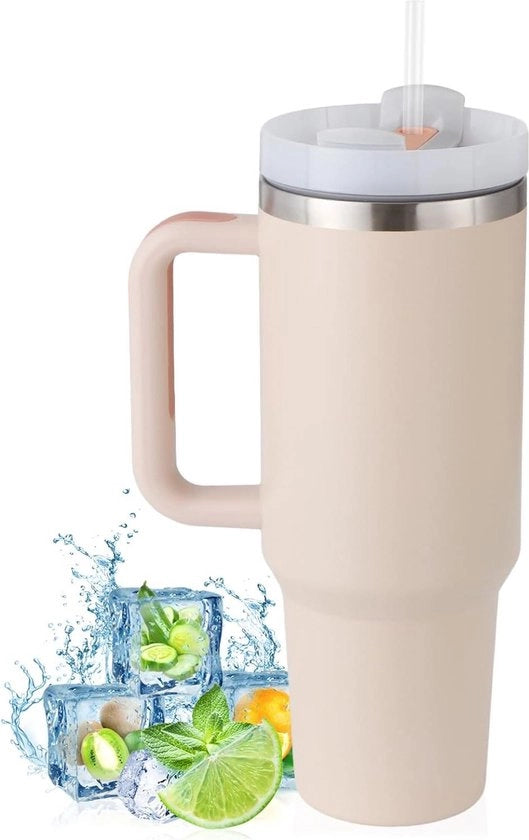 Bicchierino termico a doppia parete con beccuccio e manico - 1180 ml - acciaio inossidabile - bevande calde e fredde - biberon a vuoto - tazza per caffè - per uso domestico e viaggio - rosa Sakura
