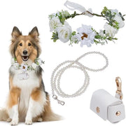 Set di nozze per cani - 3 pezzi - Collare con pietra e anello floreale - Borsa per trasportare - Abbigliamento da sposa per cani - Accessori per foto di animali domestici