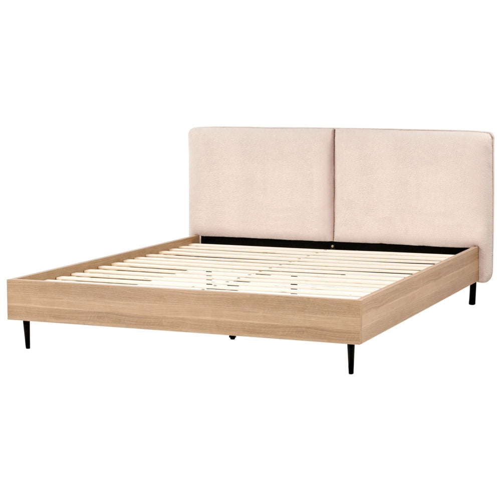 Letto matrimoniale con rete in tessuto bouclè beige 180 x 200 cm stile moderno camera da letto