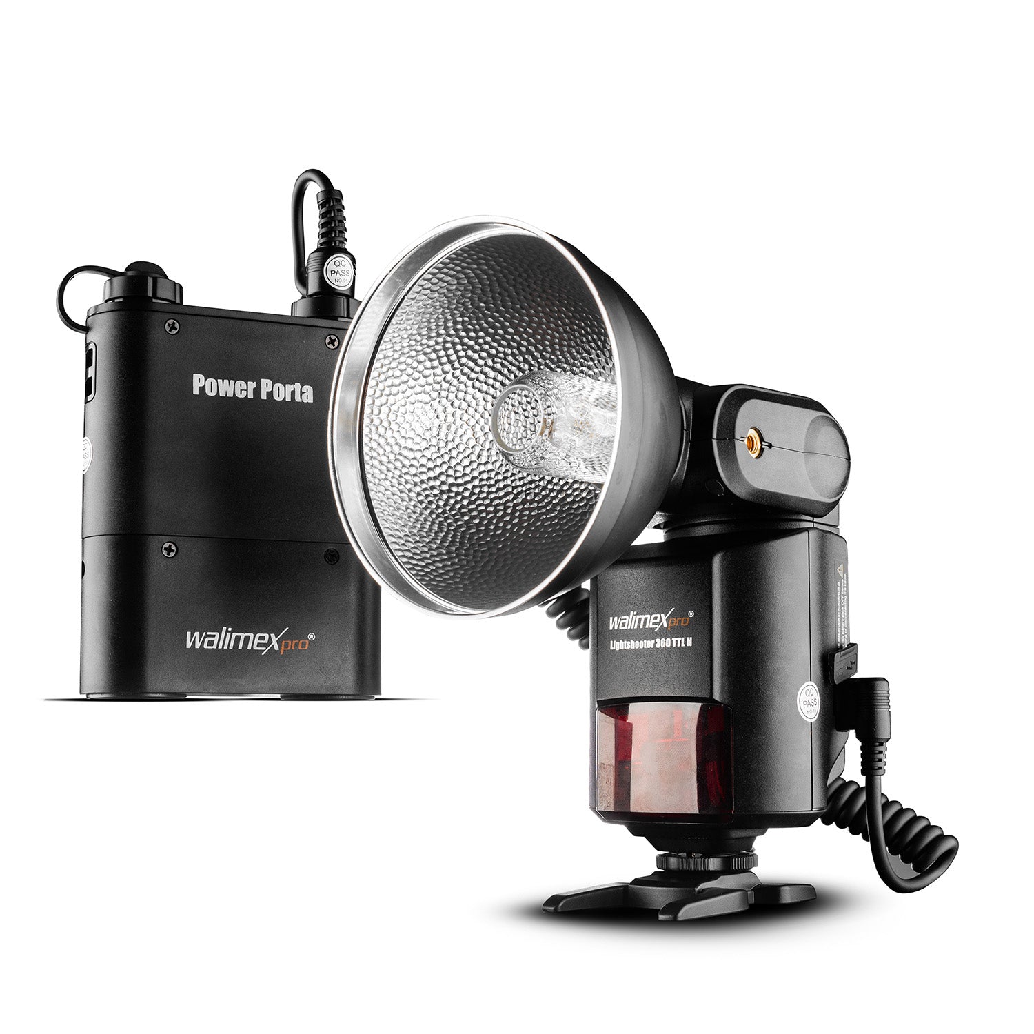 Light Shooter 360 TTL/N flash (incluso tubo flash, riflettore, diffusore, borsa, 1x Power Porta, cavo di collegamento, cinghia di trasporto, caricatore di rete) nero