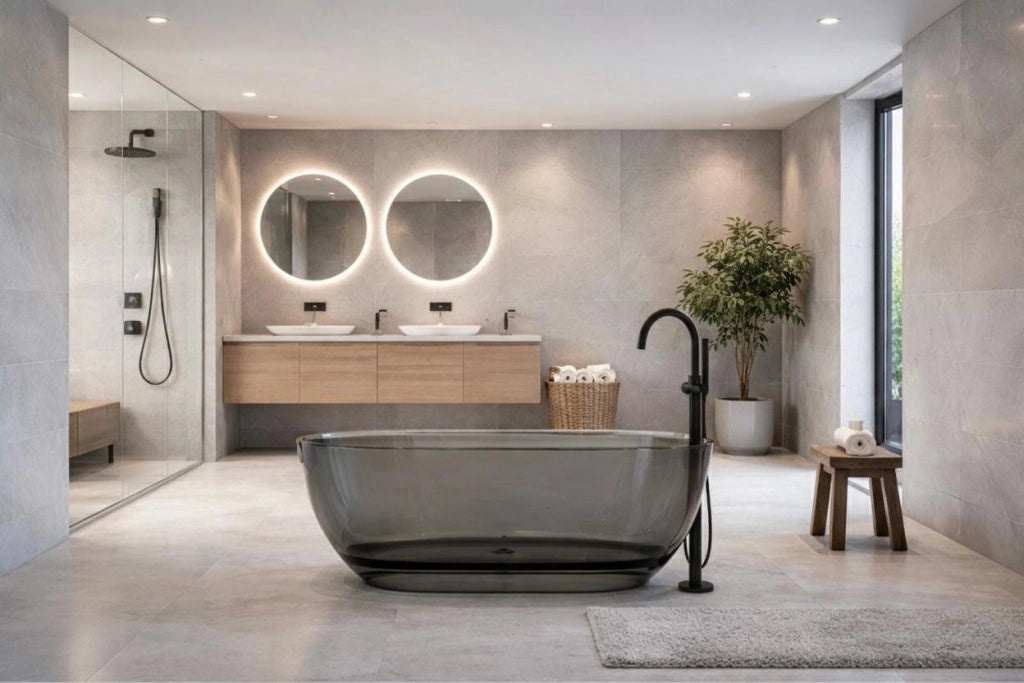 Vasca da bagno freestanding da design 170x78cm centro stanza resina acrilica trasparente B-Tech PENELOPE Grigio