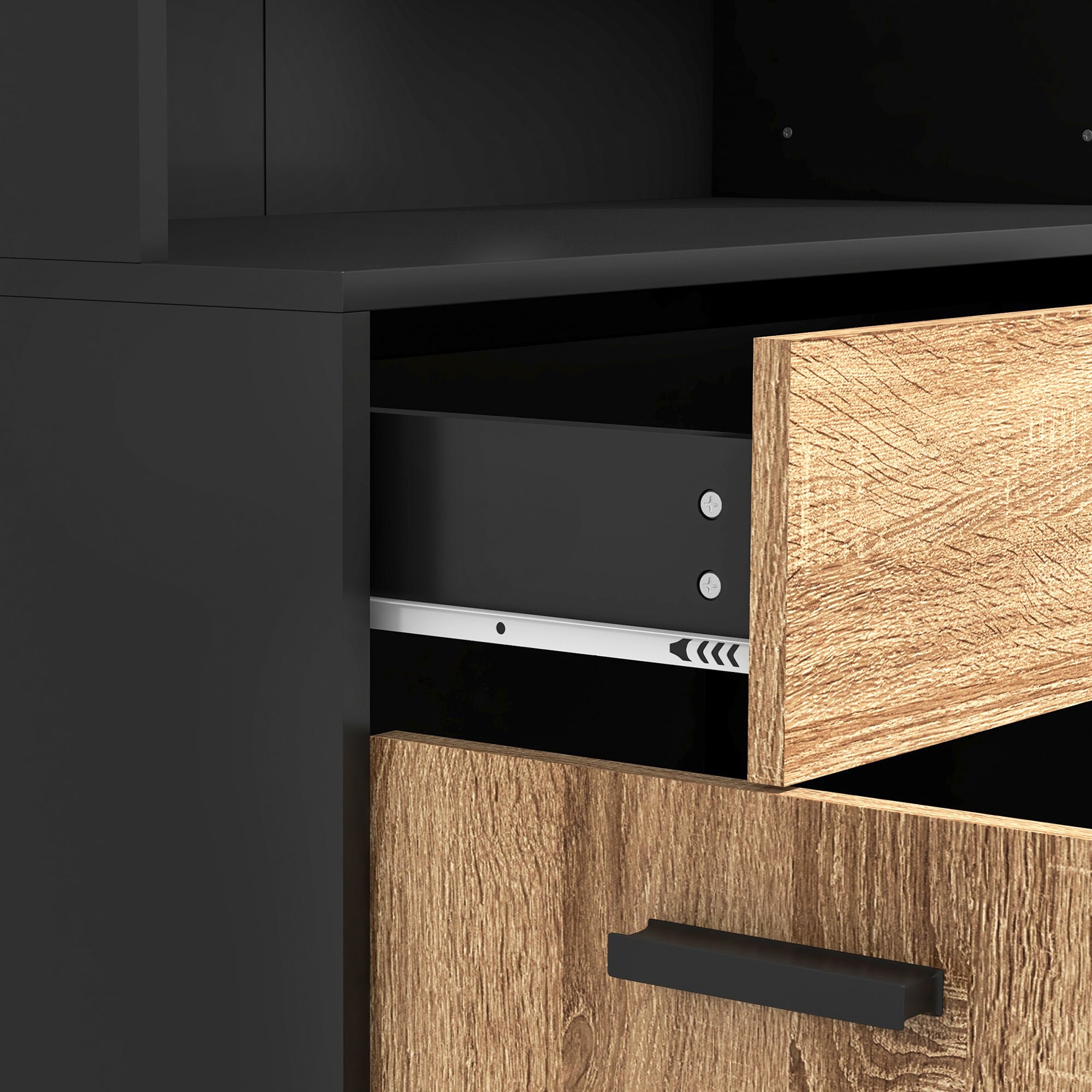 Credenza Cucina 80x40x180 cm con 2 Armadietti a 2 Ante e Cassetto in Legno Nero e color Legno