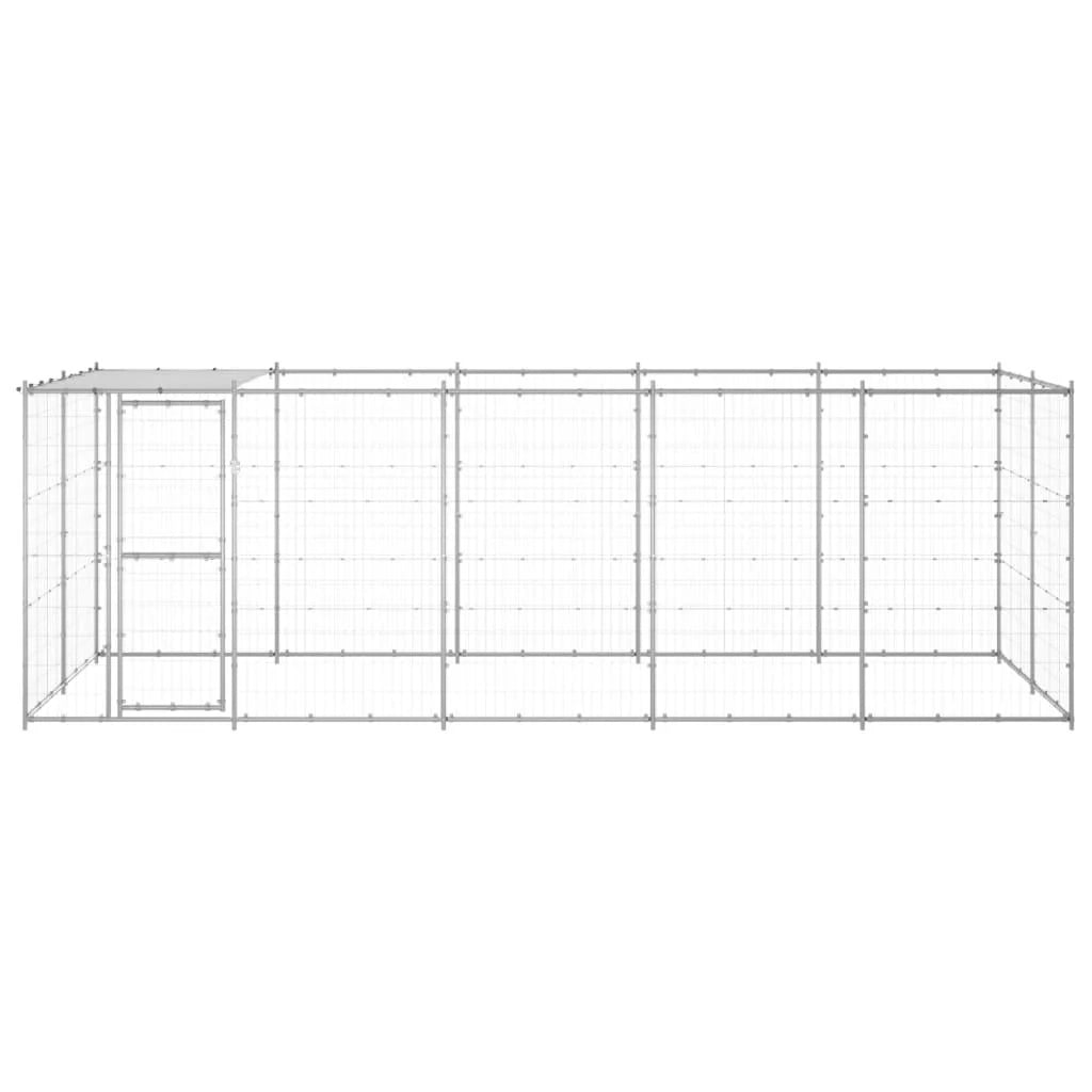 Recinto per animali da esterno per cani in acciaio zincato con tetto 12,1 m² 02_0000433