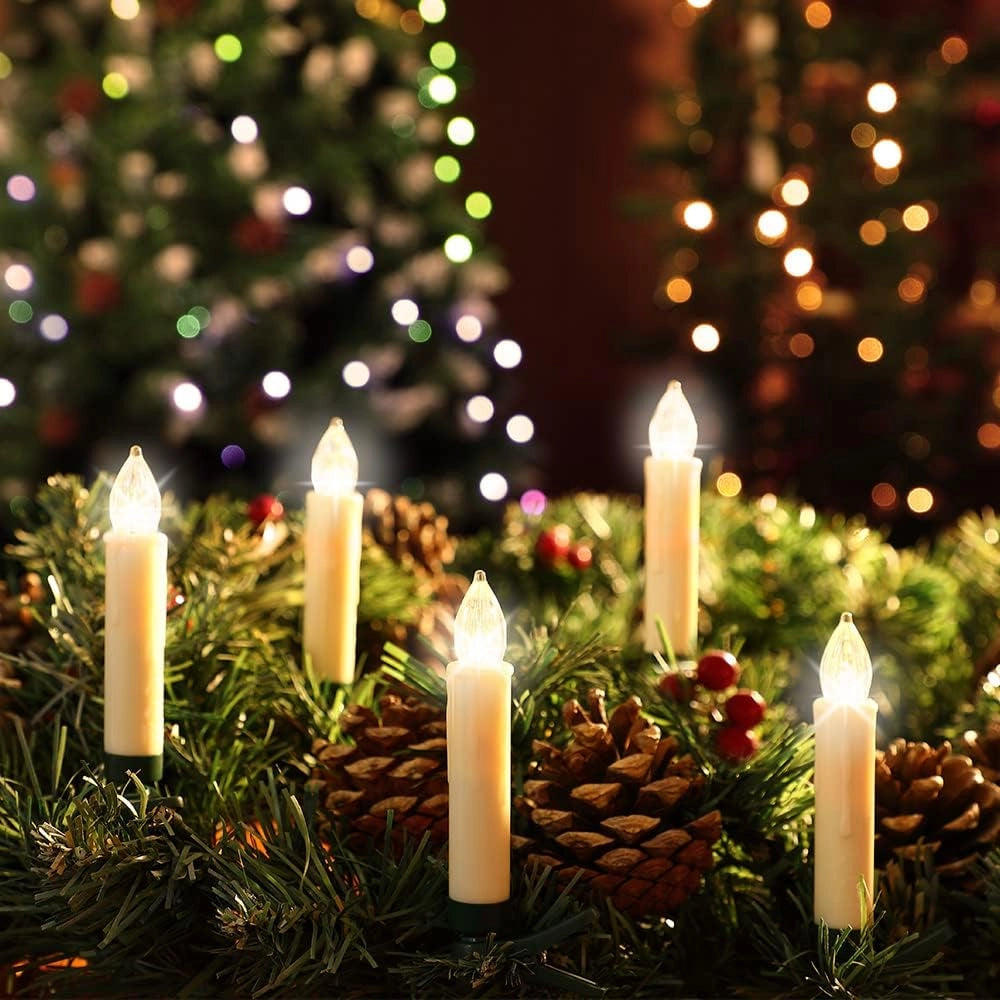 Deuba® Set 30 Candele a LED Albero di Natale Luce Bianca Batteria Wireless con Timer e Telecomando Lucine Natalizie
