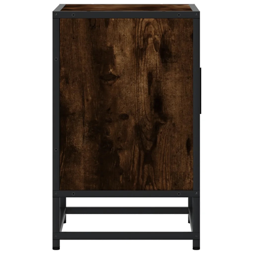 Comodino-Tavolino da notte Rovere Fumo 40x31x50 cm Legno Multistrato e Metallo 624919