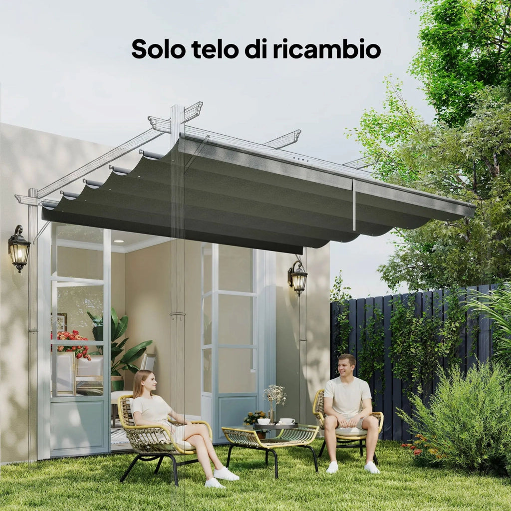 Tetto di Ricambio per Gazebo 4x3 m con 10 Fori di Drenaggio in Poliestere Grigio Chiaro