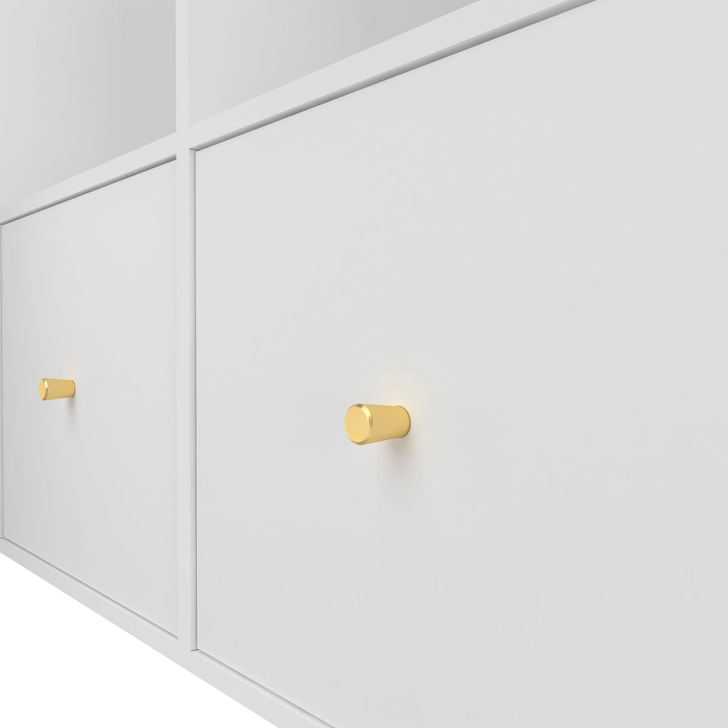 Scrivania con 4 vani aperti e 4 cassetti; piano girevole 360 gradi - per ufficio - in MDF - bianco