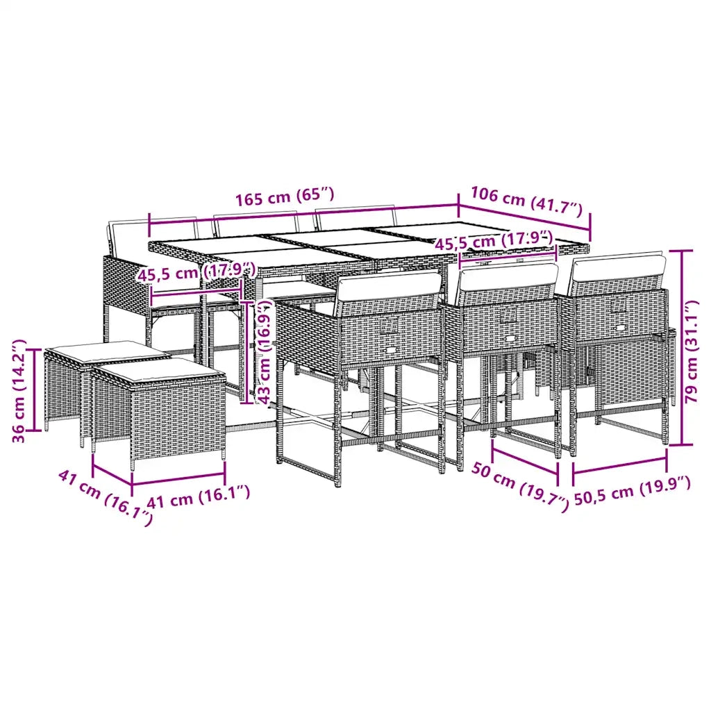 Set da Pranzo da Giardino 11pz con Cuscini in Polyrattan Grigio 3211328