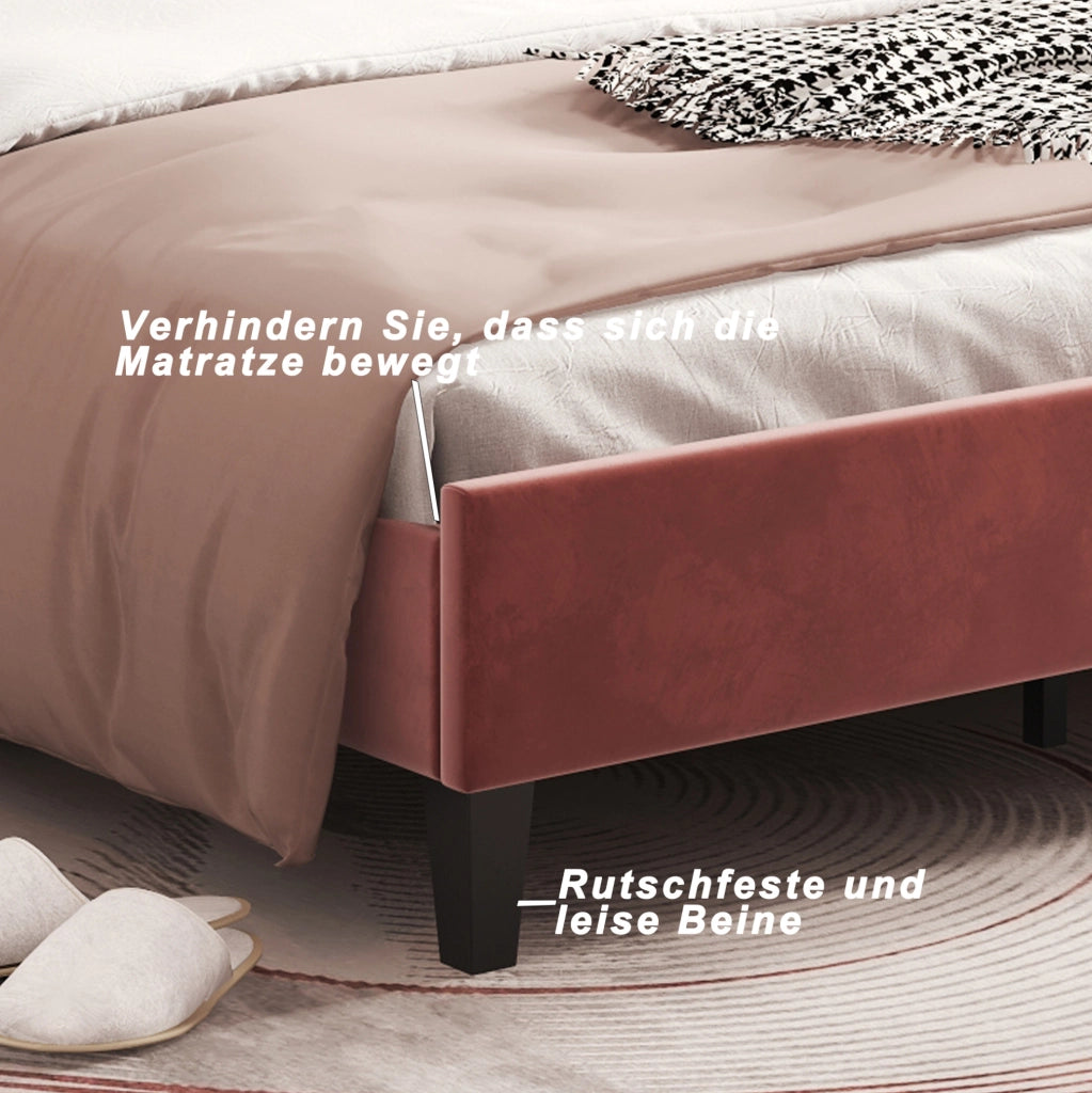 Letto imbottito 140x200 cm in velluto rosso fagiolo